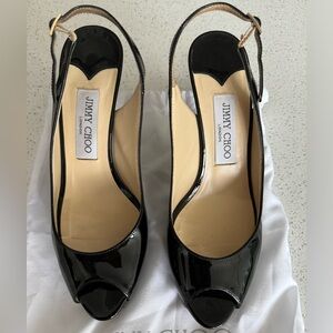 Jimmy Choo patent slingback sandals, size 38
